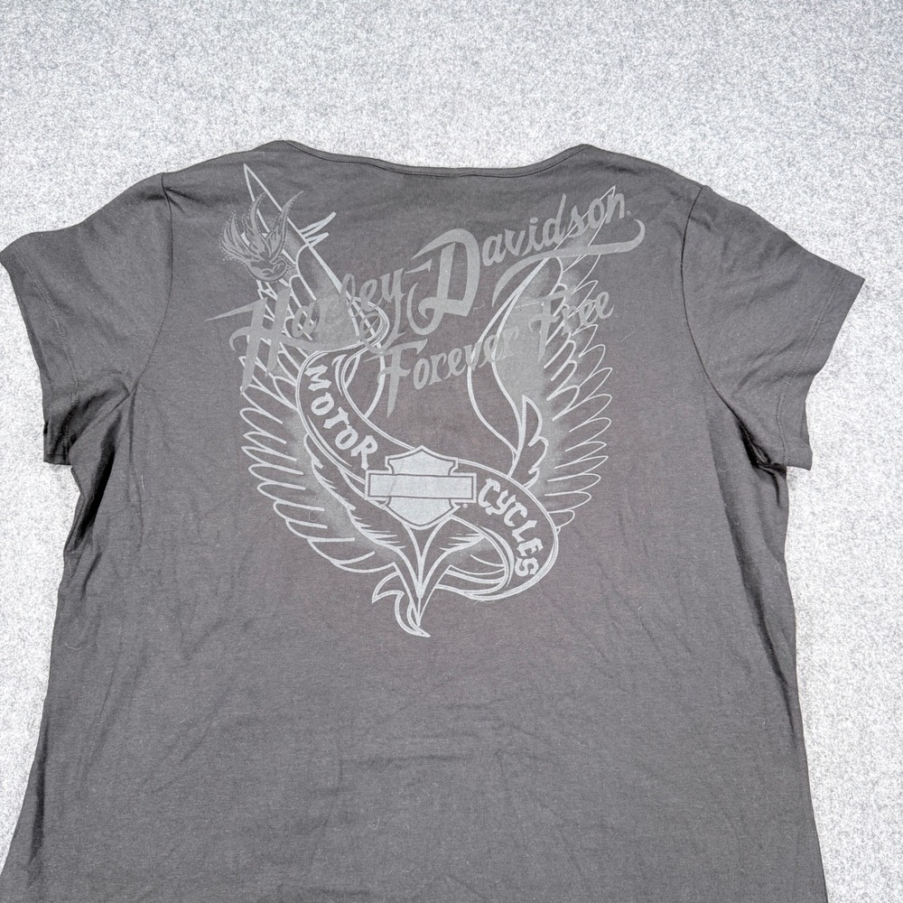 Harley-Davidson Womens XL Black Braided V-Neck Forever Free Graphic Top 3156